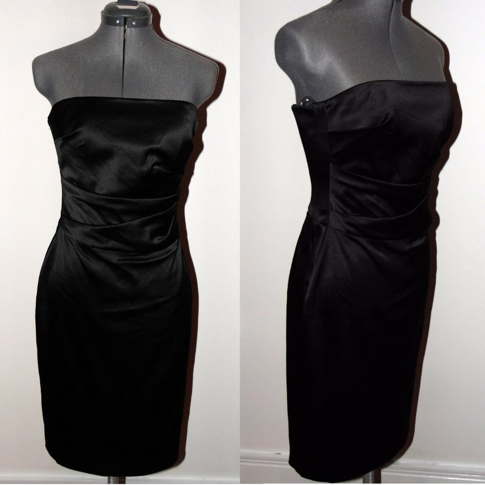 White House Black Market Perfect Little Black Dress Strapless Pleated Waist Sz 2